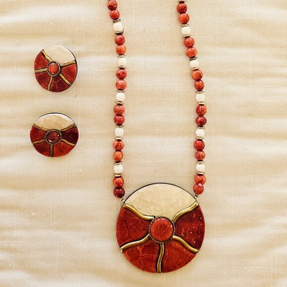 Vintage, beaded, statement necklace and earrings, excellent condition - Picture 1 of 15